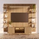 Ver imagem 1 de Estante para TV Home Theater 75" 100% MDF 254cm Vidro Reflecta Prateleiras LED Neon Float Carvalho