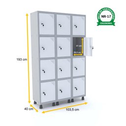 ROUPEIRO DE AÇO 3M 12 PORTAS FECHADURA PANDIN - CINZA/BRANCO GRF 503/12 DI - 2