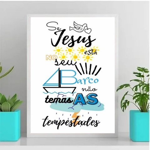 Quadro Se Jesus Está No barco Não Temas A Tempestade 24x18cm:Madeira preta