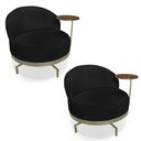 Ver imagem 1 de Kit 2 Poltronas Decorativa Andromeda Linho Bouclê Base Giratória de Ferro - Pallazio Cor Preto