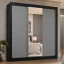 Ver imagem 1 de Guarda-roupa Casal 3 Portas de Correr com Espelho 4 Gavetas Preto/cinza Sublime Plus Madesa