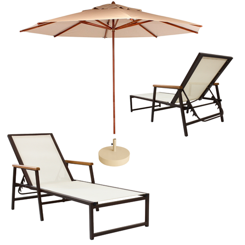 Kit 2 Espreguiçadeiras Amélia Reforçada Reclinável com Guarda Sol Piscina Praia