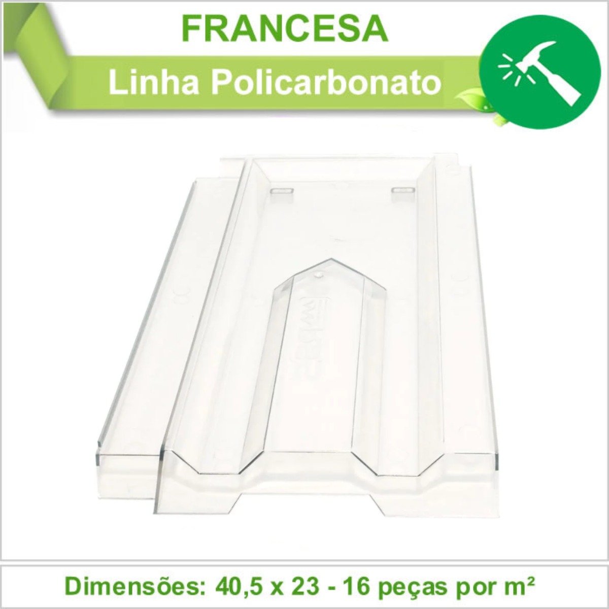 Telha Francesa Policarbonato Transparente 14 Peças Plastelha Telha Transparente Policarbonato, Telha - 2