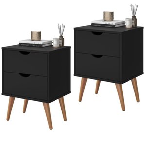 Conjunto Mesa de Cabeceira para Quarto Decore Madri Retrô Pés Palito:preto
