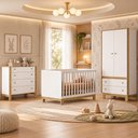 Ver imagem 1 de Quarto de Bebê Flora Guarda Roupa 2 Portas Cômoda Berço Colchão 130x70 D18 Qmovi