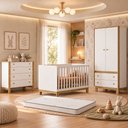 Ver mais imagens de Quarto de Bebê Flora Guarda Roupa 2 Portas Cômoda Berço Colchão 130x70 D18 Qmovi