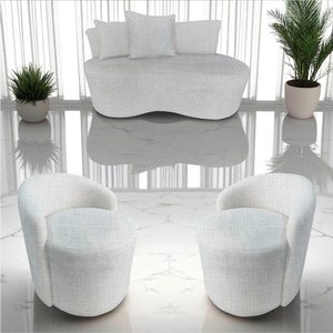 Kit Namoradeira + 2 Poltronas Yara Orgânica Linho Bege