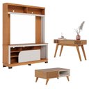 Ver imagem 1 de Estante Home Theater Belaya com Mesa de Centro Jeri Freijó Off White Matte e Aparador Riviera Freijó