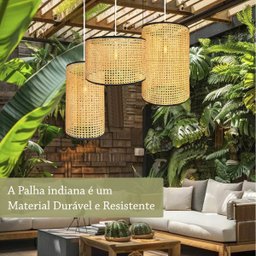 3 Pendente Fibra Natural Palha Indiana Composição E27 Com05 - 3