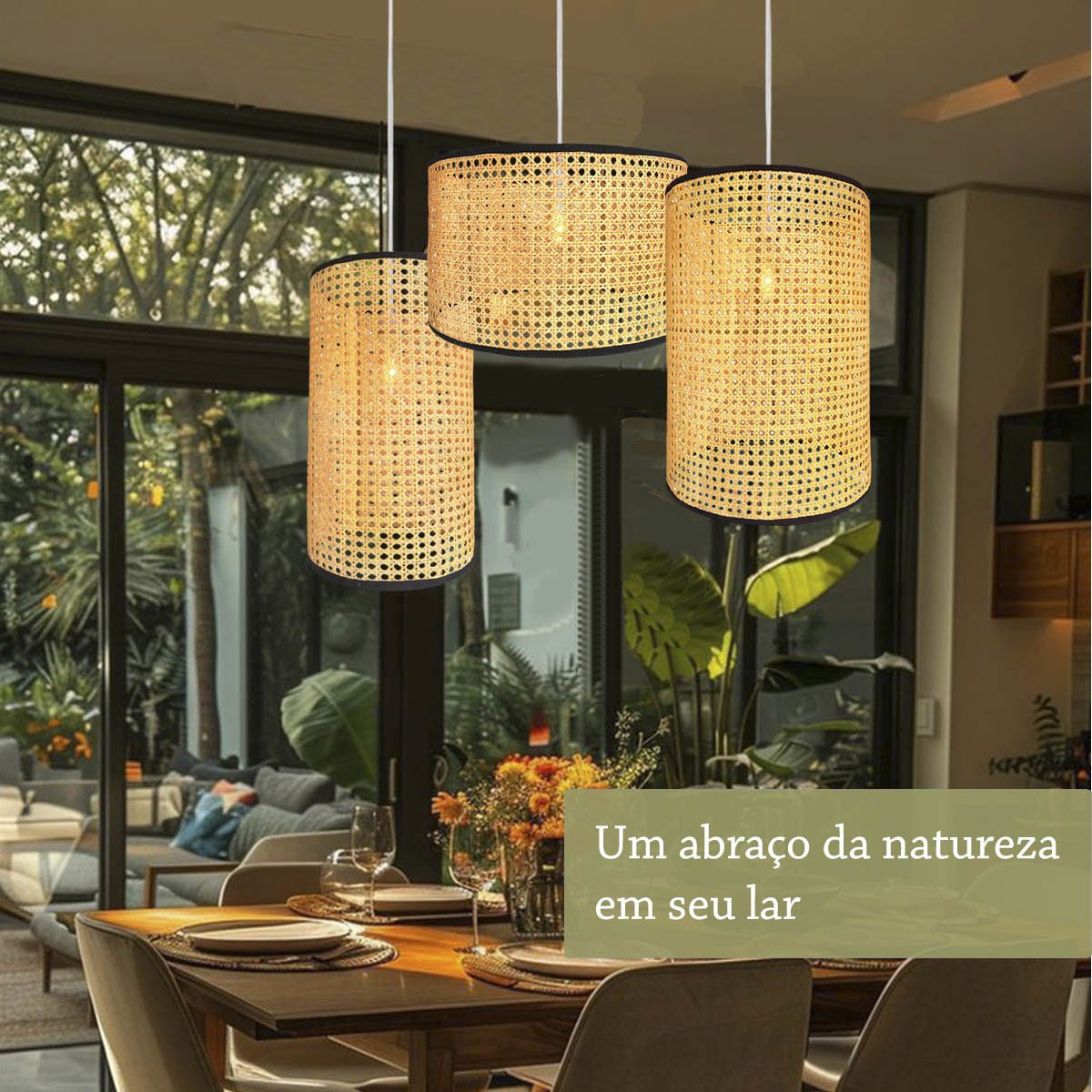 3 Pendente Fibra Natural Palha Indiana Composição E27 Com05 - 6