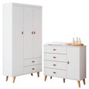 Ver imagem 1 de Cômoda Infantil com Guarda Roupa 3 Portas Duda Branco Acetinado Bétula - Carolina