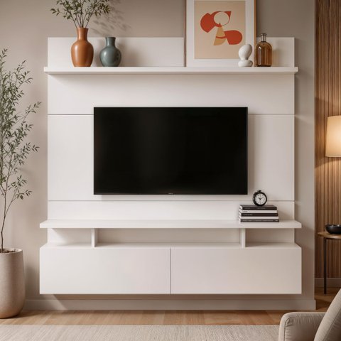 Painel para TV até 55 Polegadas 130cm MDF Branco Veneza - On Móveis