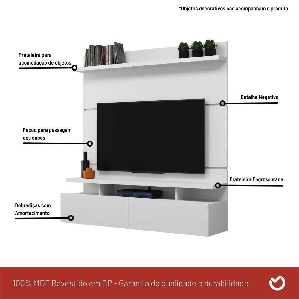 Painel para TV Até 55 Polegadas 130cm Mdf Branco Veneza - On Móveis - 2