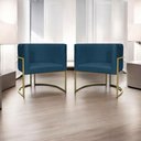 Ver imagem 4 de Kit 2 Poltronas Decorativa Recepção Luna Suede Cores Base de Ferro Champagne Azulmarinho Suede