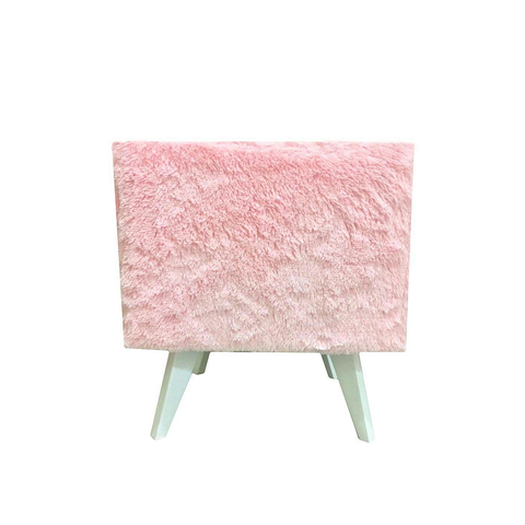 Puff Pé Palito Redondo Não É Segredo Astracan Pelúcia Rosa Pés Branco 40x45