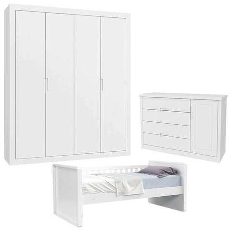 Quarto Infantil com Cama Tutto New 4 Portas Branco Acetinado - Matic