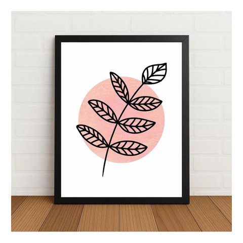 Quadro Floral Minimalista Tons Rose c/ Moldura e Vidro