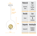 Ver imagem 5 de Pendente Lustre On Loop Branco com Globo de Vidro Ambar