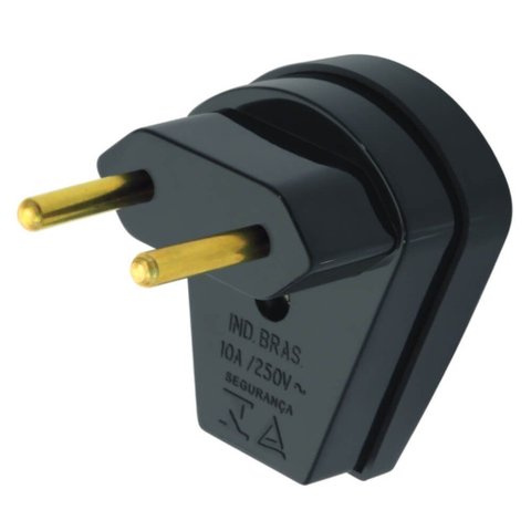 Plugue 2p Saída Lateral Bipolar 90 Grau 10a 250 Volts Preto Sobrepor - 1461 - Fame Plugue Bip 90 Pre