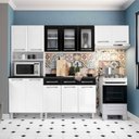 Ver imagem 1 de Cozinha de Aço Completa Modulada com Nicho para Micro-Ondas 4 Peças Topázio Branco/Preto