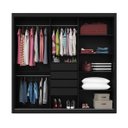 Ver imagem 3 de Guarda Roupa Casal com Espelho Grande 3 Portas de Correr 4 Gavetas Royale Preto Acetinado / Naturall
