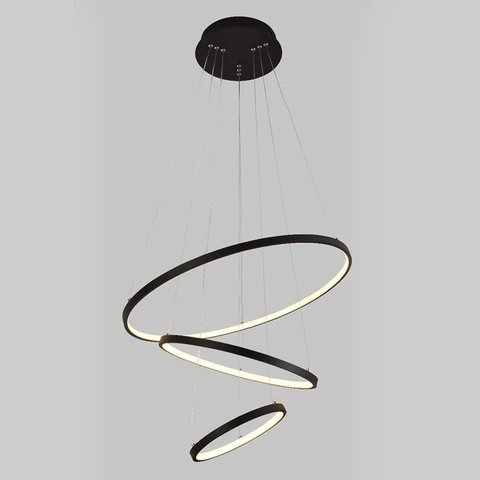 Pendente 3 Anéis Preto Fosco Led 48w 3000k Bivolt Paris Luz