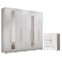 Ver imagem 1 de Guarda Roupa Casal com Cômoda Master New 8 Portas de Bater 4 Gavetas MDP Branco Brilho Santos Andir