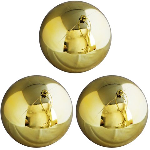 Kit 3 Bolas de Natal Dourado Brilhante Tradicional Grande 14cm - Magizi
