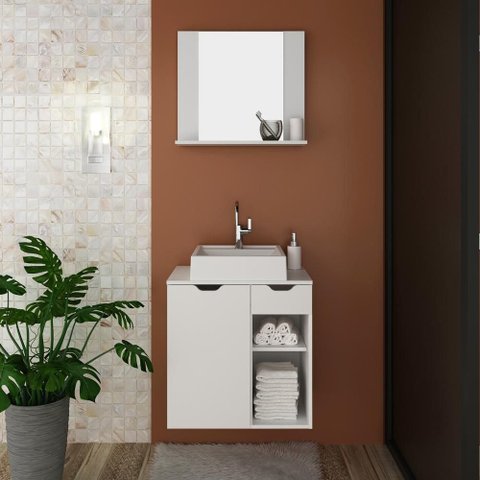 Conjunto Banheiro Gabinete e Espelheira Branco - Tecno