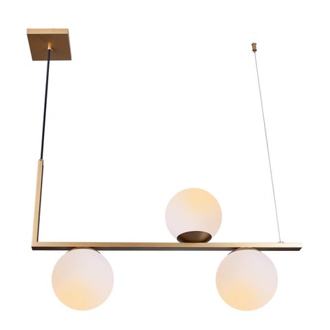 Lustre Pendente Jabuticaba Havana L3 Vidro Globo Leitoso Industrial Moderno E27 Dourado