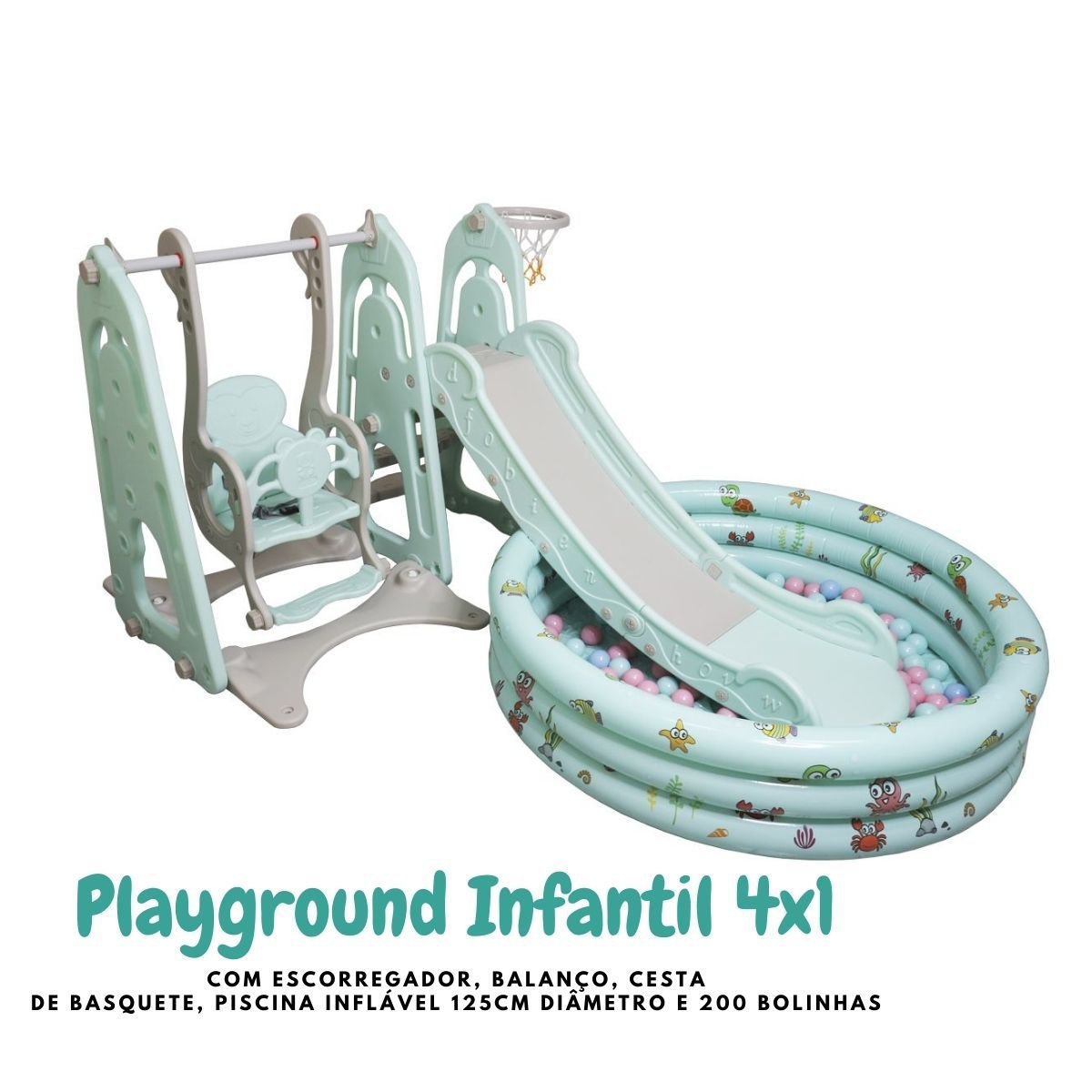 Playground Infantil 4x1 Criança Com Piscina 200 Bolinhas Cesto Balança e Escorregador Importway Cor: - 3