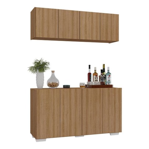 Kit Bar Armário Aéreo e Aparador 4 Portas Multimóveis Mp1087 Rustic/branco