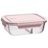 Marmita de Vidro com Divisória 1l Pote Hermético com Tampa Uz Retangular Rosa - 1
