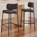 Ver imagem 6 de Kit 03 Banquetas Alta Bar Cozinha Sala de Jantar Aço Preto Kaira C01 Linho Preto Courino Whisky -