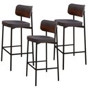 Ver imagem 1 de Kit 03 Banquetas Alta Bar Cozinha Sala de Jantar Aço Preto Kaira C01 Linho Preto Courino Whisky -
