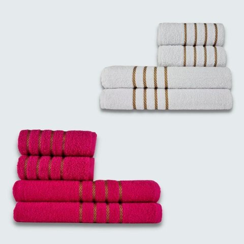 Jogo De Toalhas 8 Peça Coleção Dubai Branco+rosa