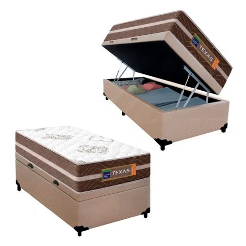 Cama Box Baú Solteiro Suede + Colchão Molas Ensacadas Texas Prime Colchões 88cm - Suporta até