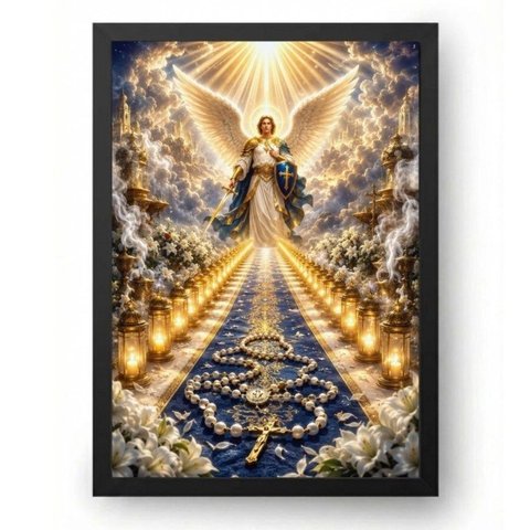 Quadro Caminho de Luz Dos 40 Dias com São Miguel 15x21cm Moldura Preta