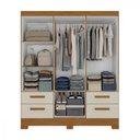 Ver imagem 3 de Guarda Roupa Solteiro com Espelho 5 Portas 4 Gavetas Vitoria Nogueira Madeira Natura Off White Atual