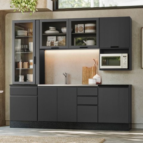 Cozinha Modulada Completa sem Tampo 7 Peças 240cm Etna Poliman Móveis