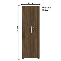 Armário Multiuso Alto Sapateira 2 Portas Com Chave 4 Prateleiras Sala de Estar Marrom Escuro - 2