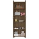 Ver imagem 3 de Armário Multiuso Alto Sapateira 2 Portas Com Chave 4 Prateleiras Sala de Estar Marrom Escuro