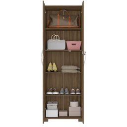 Armário Multiuso Alto Sapateira 2 Portas Com Chave 4 Prateleiras Sala de Estar Marrom Escuro - 3