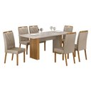 Ver imagem 1 de Mesa de Jantar Júlia 180x90cm Cinamomo Off White com 6 Cadeiras Lara Veludo Bege - Valdemóveis