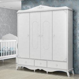 Guarda-roupa 4 Portas Provençal Realeza Branco Acetinado Canaã - 1