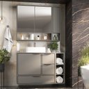 Ver imagem 5 de Conjunto Gabinete para Banheiro Modulado 100cm x 124cm Prime Yescasa Cinza/Cimento