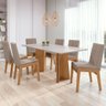 Mesa de Jantar 6 Lugares Celina Atla com Vidro Amêndoa Clean/off White/linho Marrom - Móveis Lopas - 1