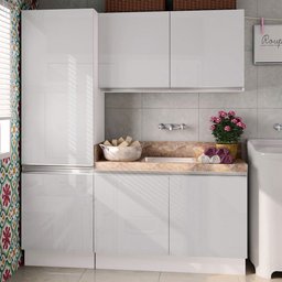 Kit Área De Serviço Madesa Acordes 100% MDF com Armário e Balcão Portas Branco Brilho Cor:Branco - 1