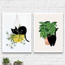 Ver imagem 2 de Kit 2 Quadros Decorativos Gato E Plantas 45x34cm - com vidro:Madeira branca