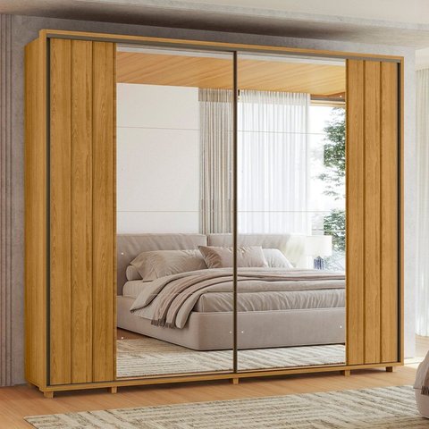 Guarda-Roupa Casal 2 Portas de Correr 100% MDF com Espelhos e Pés Dali Marrom/Cumaru